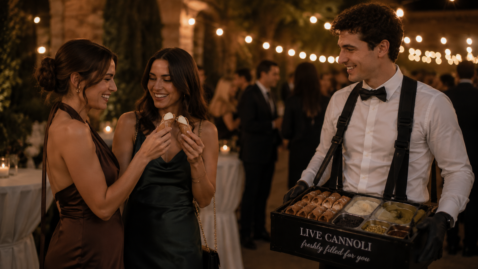 Roaming cannoli host walking through a celebration